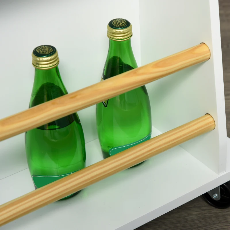 HOMCOM Kitchen Island Storage Cabinet Rolling Trolley with Rubber Wood Top, 3-Tier Spice Rack, Large Cabinet & Drawers