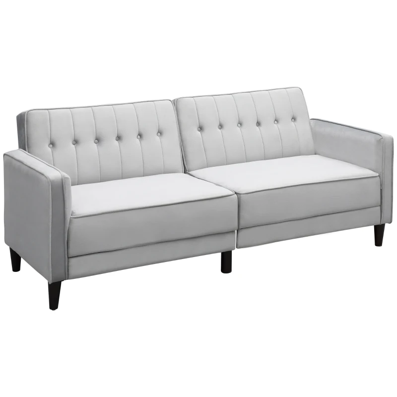 HOMCOM Sofá de 3 Plazas Convertible en Cama Tapizado en Terciopelo con Respaldo Ajustable para Salón 189x81x83,5 cm Gris