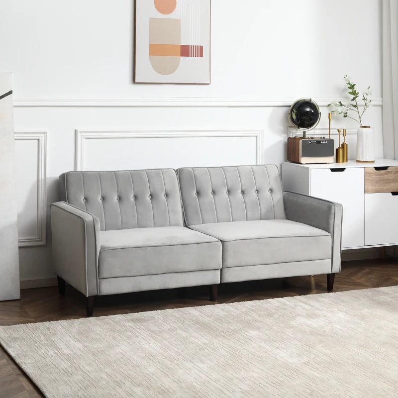 HOMCOM Sofá de 3 Plazas Convertible en Cama Tapizado en Terciopelo con Respaldo Ajustable para Salón 189x81x83,5 cm Gris