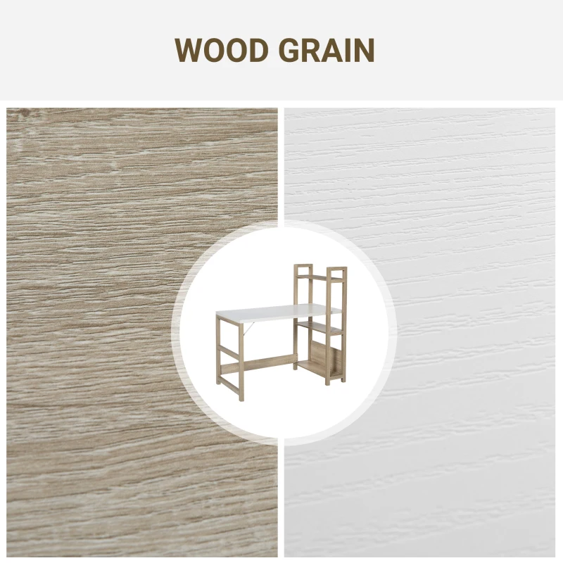 HOMCOM masa de birou cu economisire de spatiu din lemn, cu bibliotecă laterala si 3 rafturi