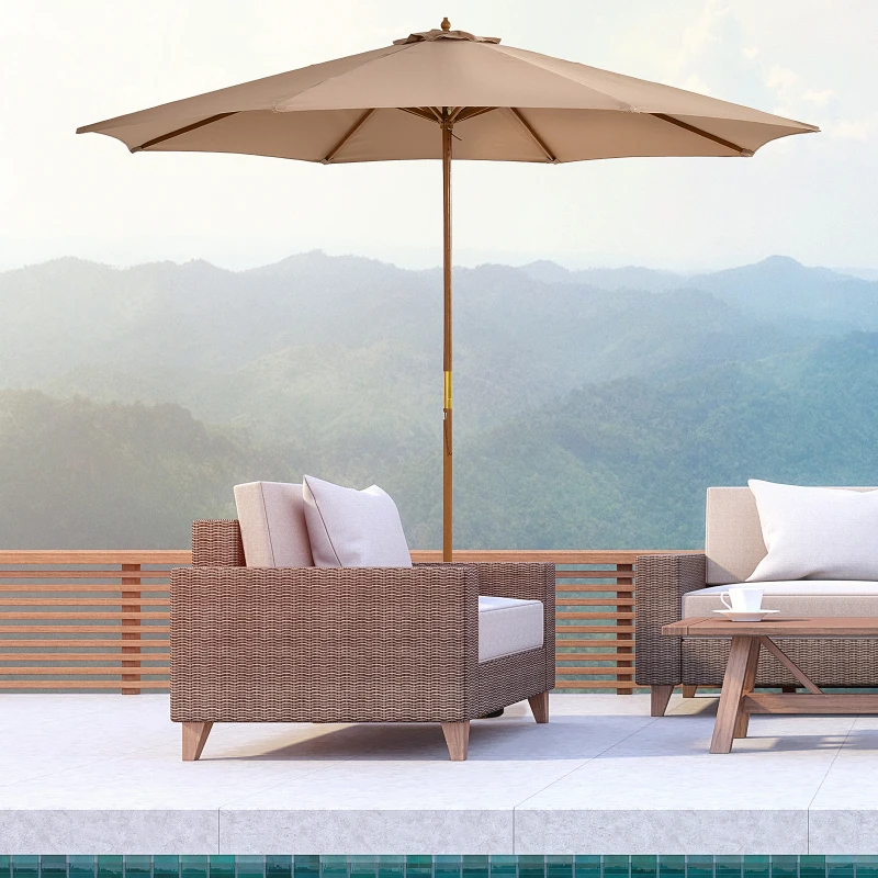 Outsunny Parasol ogrodowy z drewna 300 cm, Parasol na balkon z bambusa, Khaki