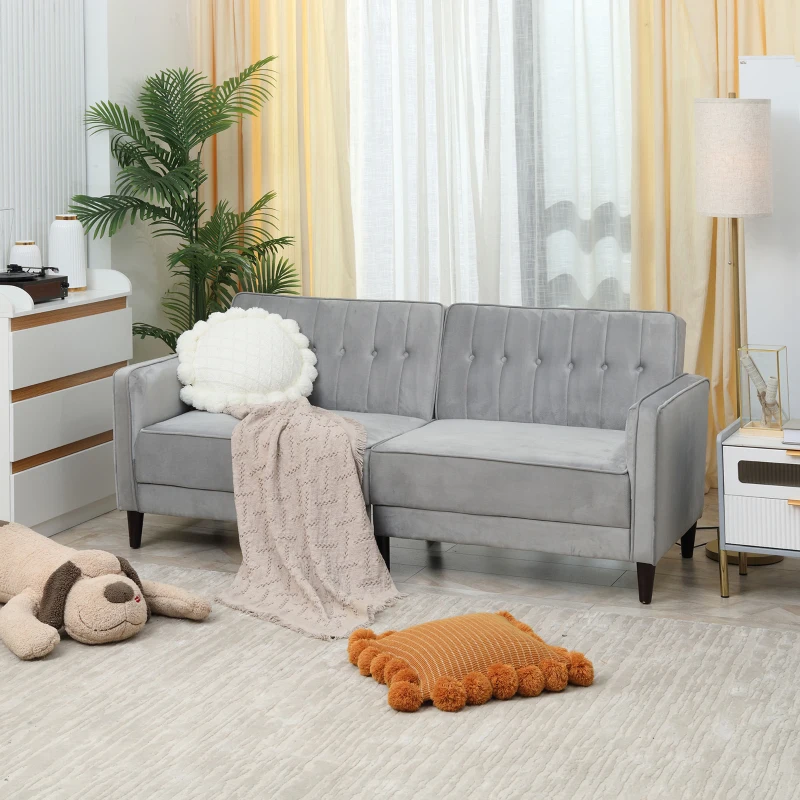 HOMCOM Sofá de 3 Plazas Convertible en Cama Tapizado en Terciopelo con Respaldo Ajustable para Salón 189x81x83,5 cm Gris