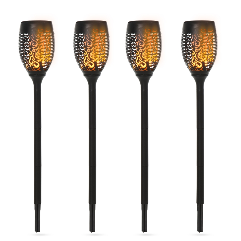 Outsunny Lampa solarna, Lampa ogrodowa, zestaw 4 szt., 6-8 h, wodoodporność IP44, tworzywo sztuczne, czarny, Ø12 x wys. 78 cm