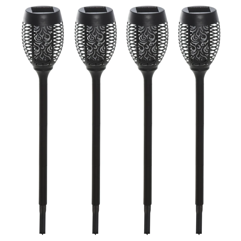 Outsunny Zonneverlichting tuinlamp set van 4 lampen 6-8 u waterdicht kunststof zwart