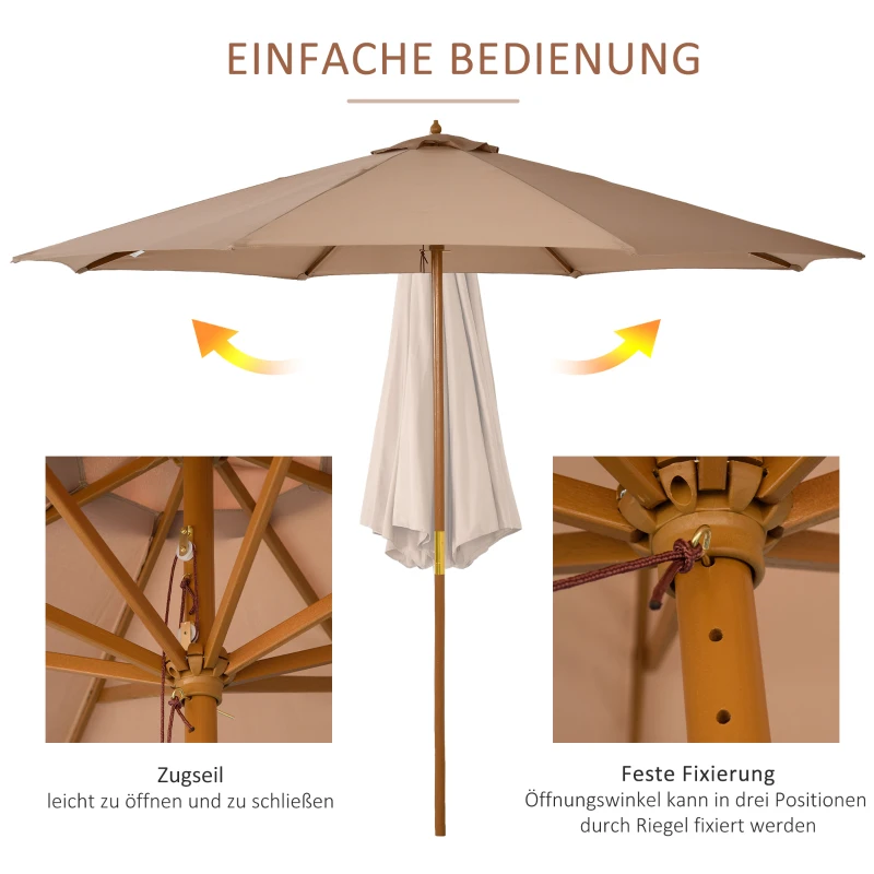 Outsunny parasol, 4-traps kantelbaar, kaki, 3 x 2,5 m