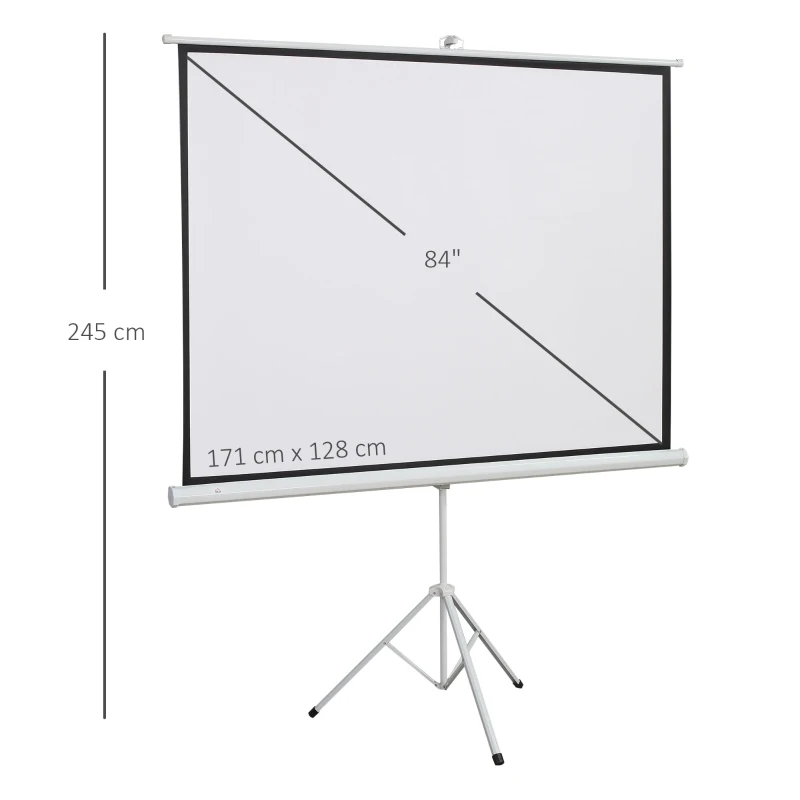 HOMCOM Ecran de Proiecție cu Stativ, Suprafață de Proiecție 4:3, Pliabil și Reglabil pe Înălțime, 171x128 cm, Alb