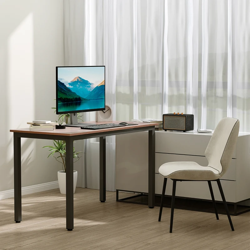 Homcom Masa Birou in Lemn si Schelet din Metal, Castaniu, 120x60x74cm