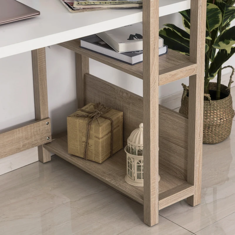 HOMCOM masa de birou cu economisire de spatiu din lemn, cu bibliotecă laterala si 3 rafturi