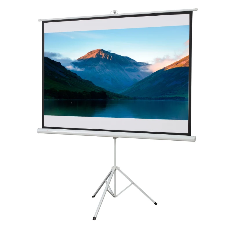 HOMCOM Ecran de Proiecție cu Stativ, Suprafață de Proiecție 4:3, Pliabil și Reglabil pe Înălțime, 171x128 cm, Alb