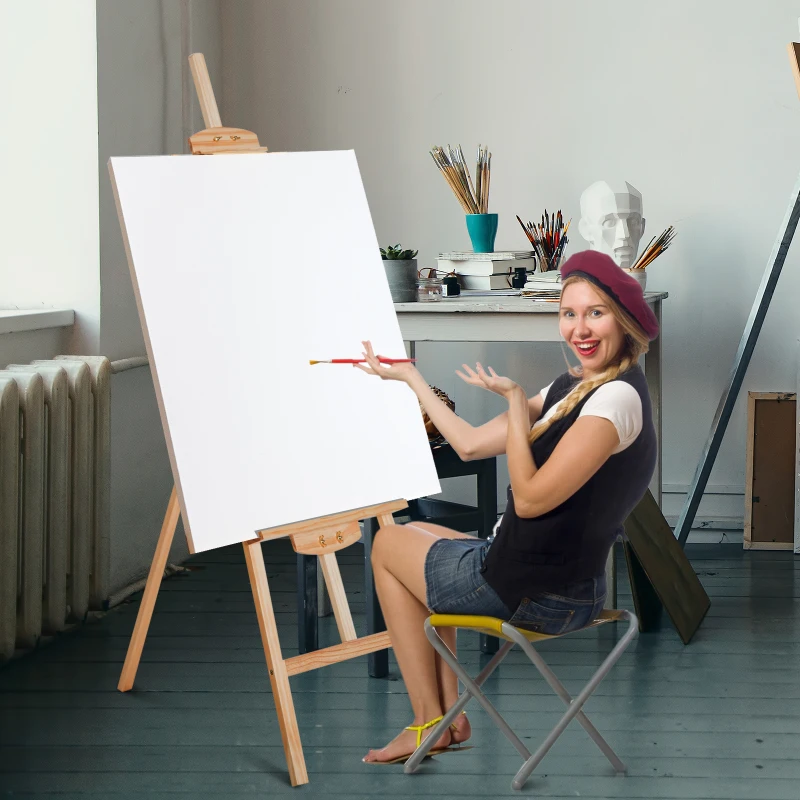 HOMCOM® Staffelei Atelierstaffelei 90° einstellbar Buche Natur