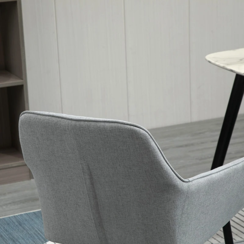 HOMCOM Mid-Century Dining Chairs Upholstered Linen Fabric Accent Chairs with Metal Legs, Set of 2, Light Grey