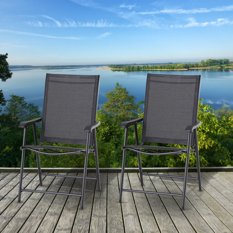 Klapstoel met armleuningen set van 2 campingstoel visstoel klapstoel metaal zwart