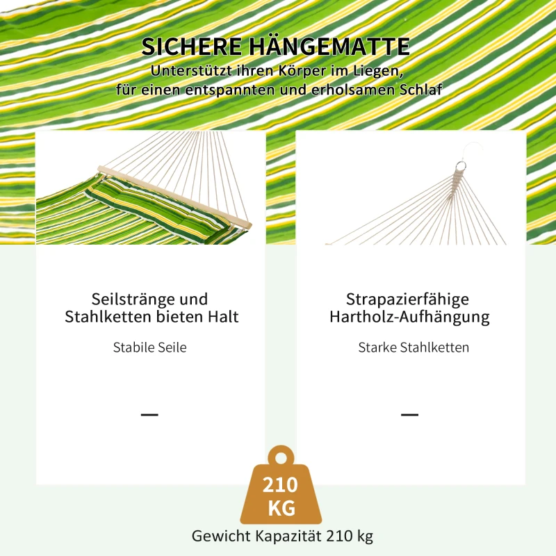 Outsunny Hangmat hangbed hangzetel hangend bed familie meerdere personen 210 kg 2 kleuren houten paal