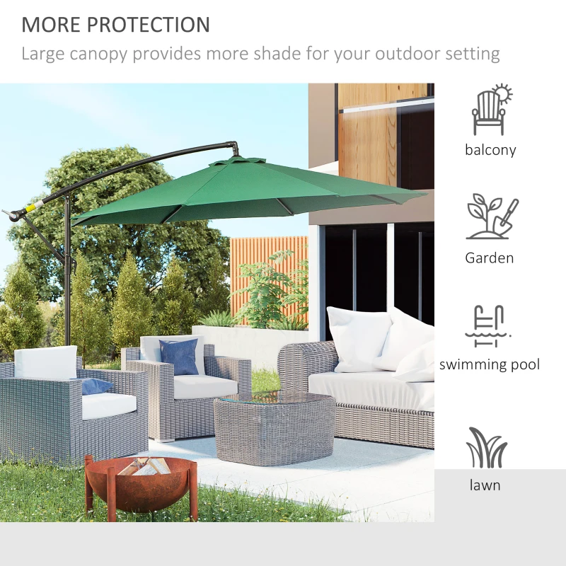 Outsunny 3 meter Cantilever Umbrella Garden Banana Parasol Patio Hanging Sun Shade Green
