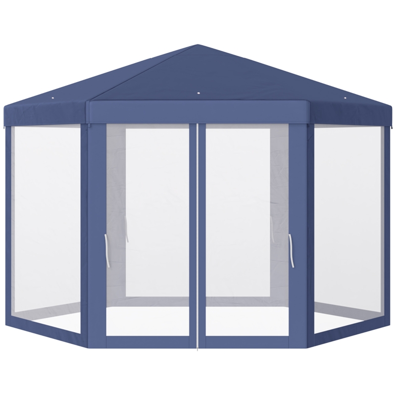 Outsunny Netting Gazebo Hexagon Tent Patio Canopy Outdoor Shelter Party Activities Shade Water Resistant (Blue)