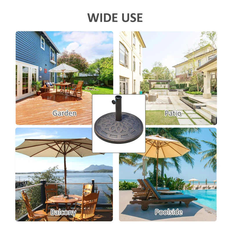 Outsunny 14kg Round Garden Parasol Base Holder Decorative Resin Market Umbrella Stand with Adjustable Coupler, Bronze