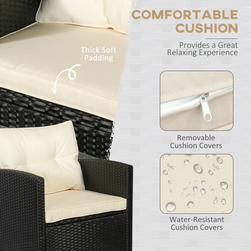 Outsunny 4 PCS Outdoor Patio Furniture Sets All Weather PE Rattan Chair set Indoor Outdoor Backyard Garden Coffee Table with Cushions Cream White