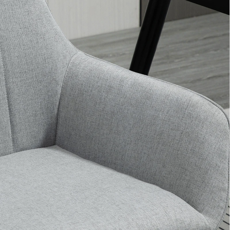 HOMCOM Mid-Century Dining Chairs Upholstered Linen Fabric Accent Chairs with Metal Legs, Set of 2, Light Grey