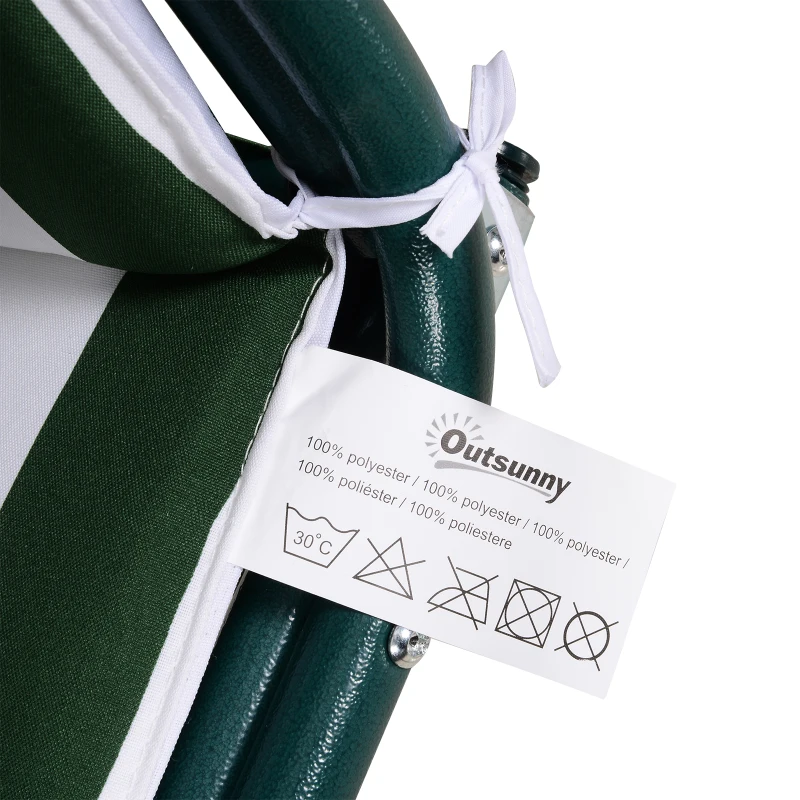 Outsunny 3 Seater Canopy Swing Chair Outdoor Garden Bench with Sun Cover Metal Frame - Green Stripes