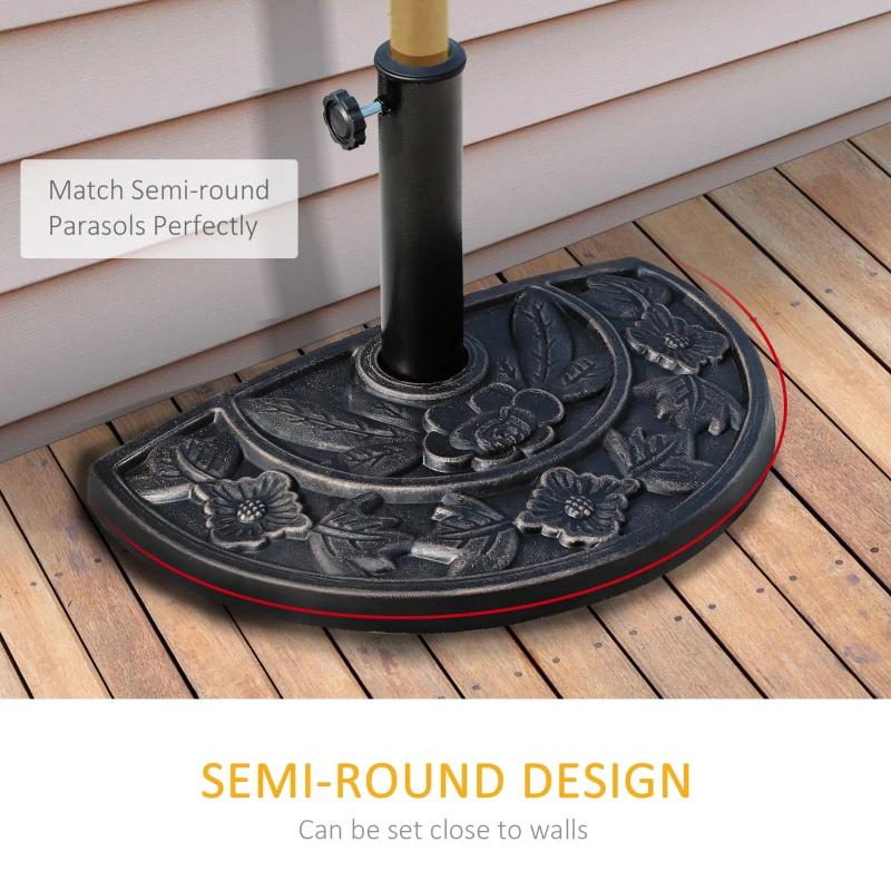 Outsunny 9kg Resin Half Round Parasol Base Umbrella Stand Garden Outdoor Accessories - Adjustable Coupler Suitable Umbrella Rod: Φ3.8cm, Φ4.8cm