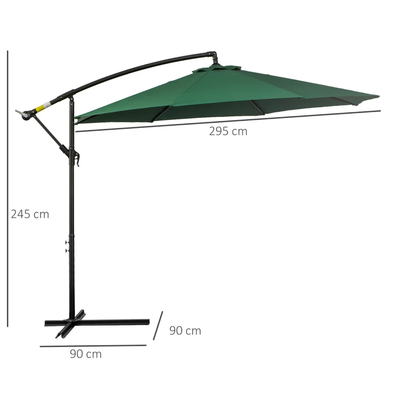 Outsunny 3 meter Cantilever Umbrella Garden Banana Parasol Patio Hanging Sun Shade Green