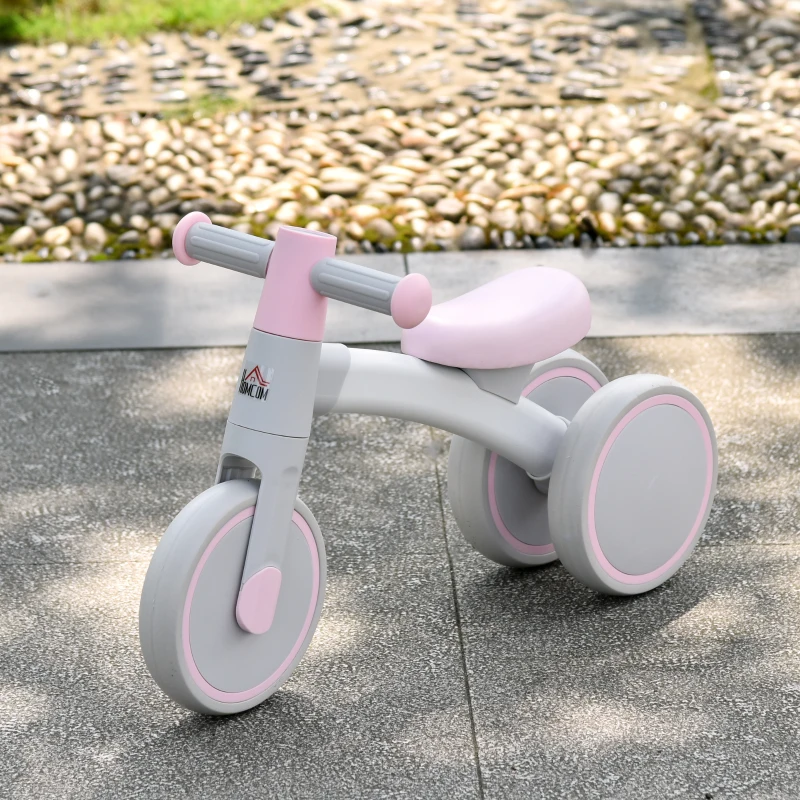 HOMCOM Bicicleta sem Pedais para Crianças de 1-3 Anos Bicicleta de Equilíbrio com 3 Rodas Silenciosas Carro Andador de Bebé 60x24x37cm Rosa