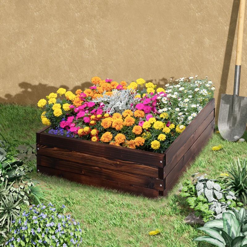 Outsunny Wooden Garden Bed Vegetable Flower Square Planter Outdoor Gardening