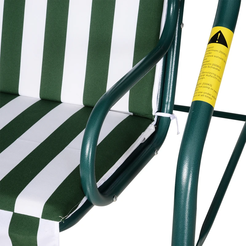 Outsunny 3 Seater Canopy Swing Chair Outdoor Garden Bench with Sun Cover Metal Frame - Green Stripes