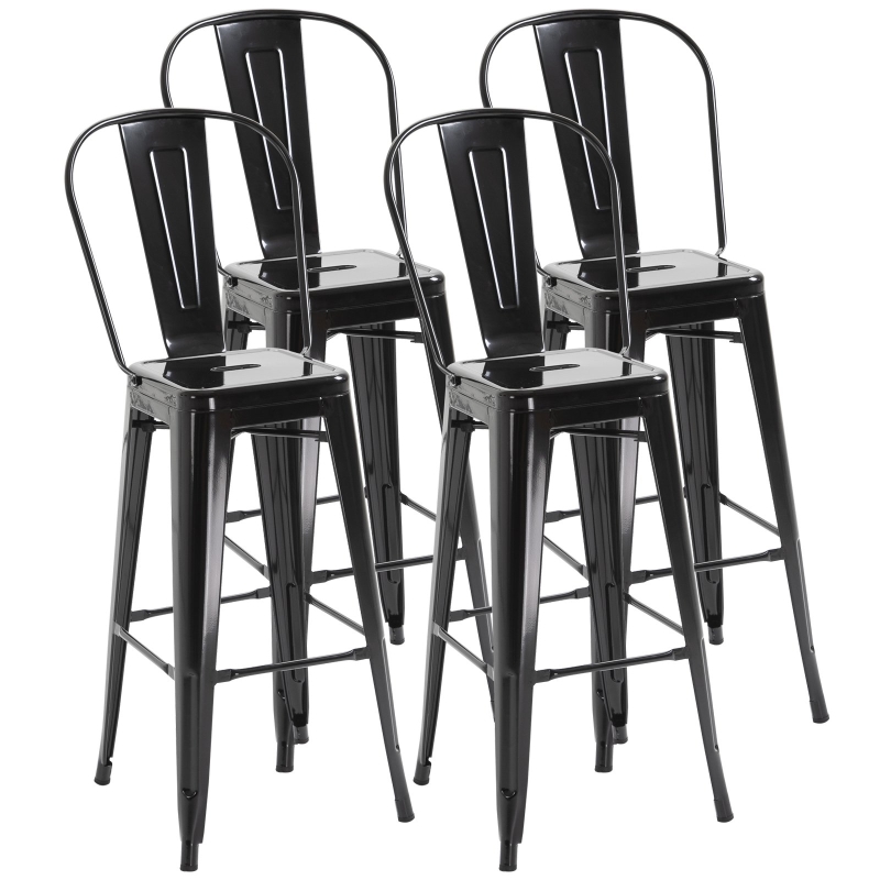 HOMCOM Lot de 4 tabourets de Bar Industriel avec Dossier Hauteur Assise 76,5 cm métal Noir