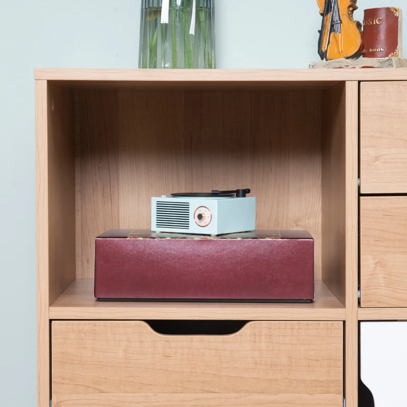 HOMCOM Buffet de salle à manger et cuisine Commode Meuble de Rangement sur Pieds avec 4 tiroirs Niche Placard Style scandinave Blanc Aspect Bois Clair