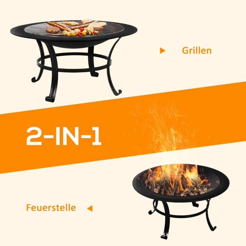 Outsunny misa paleniskowa kosz paleniskowy z ochroną przed iskrami ruszt do grilla grill ogrodowy 76 cm kolor czarny