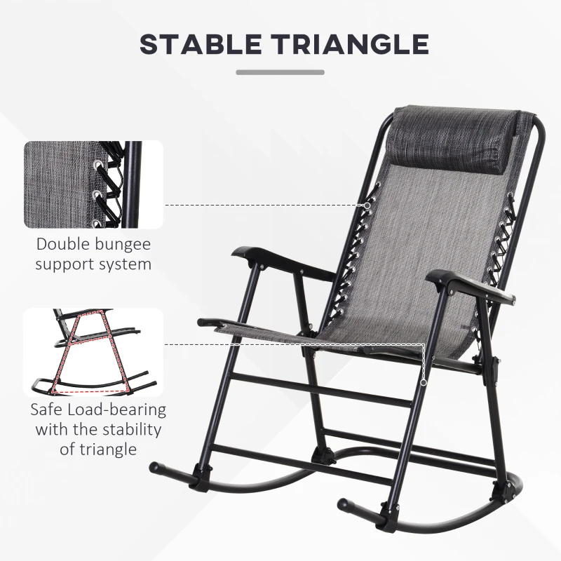 Outsunny Patio Rocking Lounge Chair Orbital Zero Gravity Seat Pool Chaise w/ Pillow Light Grey