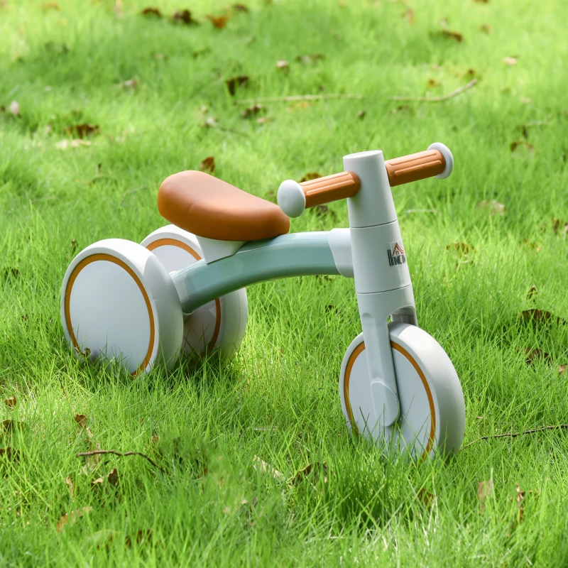 HOMCOM Bicicleta sem Pedais para Crianças de 1-3 Anos Bicicleta de Equilíbrio com 3 Rodas Silenciosas Carro Andador de Bebé 60x24x37cm Marrom