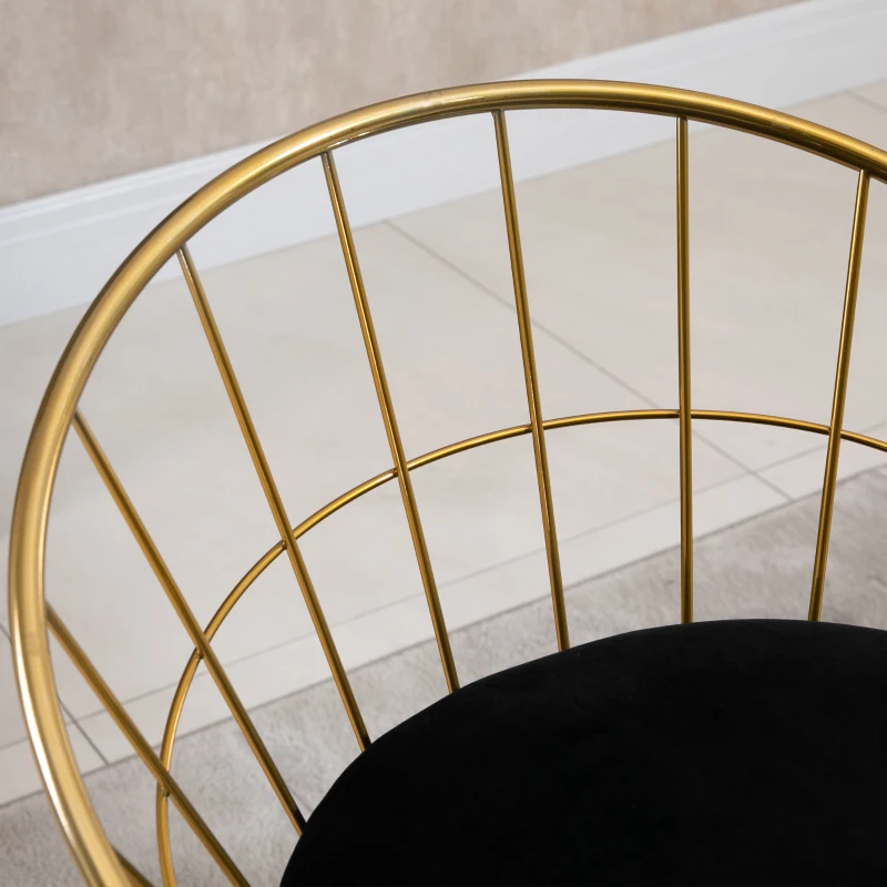 HOMCOM 2 pcs. Bar Stool Kitchen Stool with Backrest Plastic Pins for Kitchen Dining Metal Velvet Touch Polyester Fabric Foam Gold+Black 52.5 x 47 x 97 cm