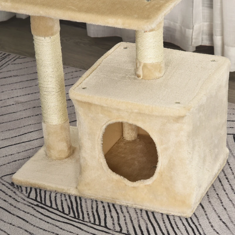 PawHut krabpaal met sisal krabpaal klimboom kattenmeubel krabplank met zacht pluche kattenspeelgoed stabiel E1 klasse spaanplaat beige 50 x 30 x 80 cm