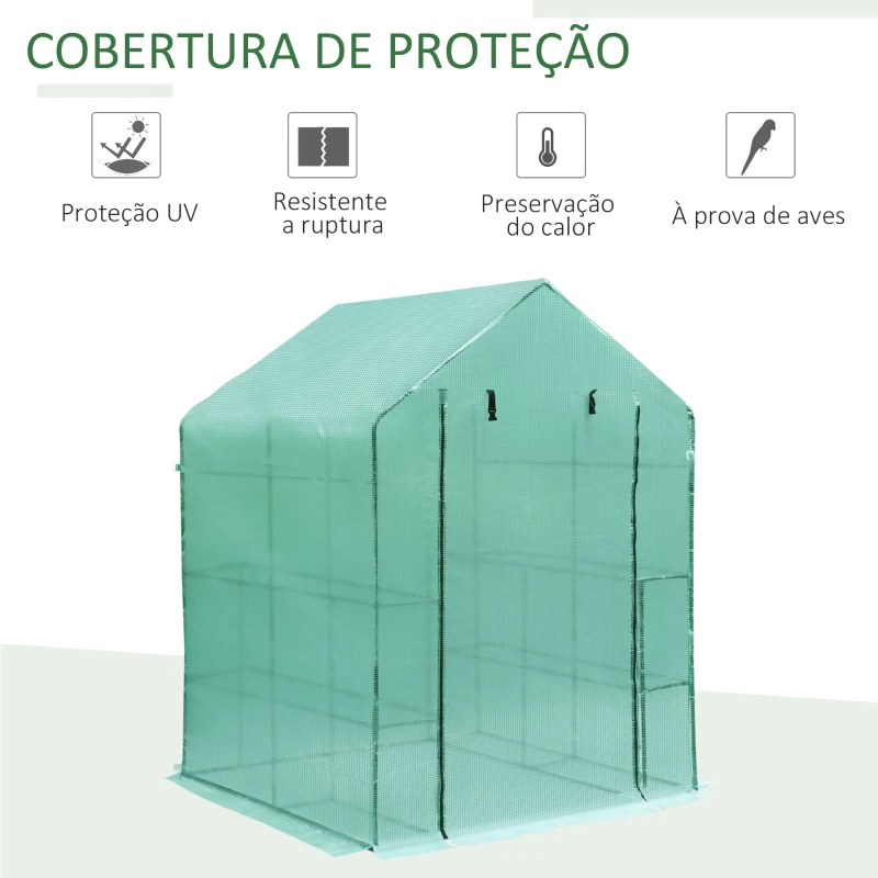 Outsunny Estufa de Jardim Estufa para Plantas com Prateleiras 143x143x195cm Estrutura de Aço Jardinagem Verde