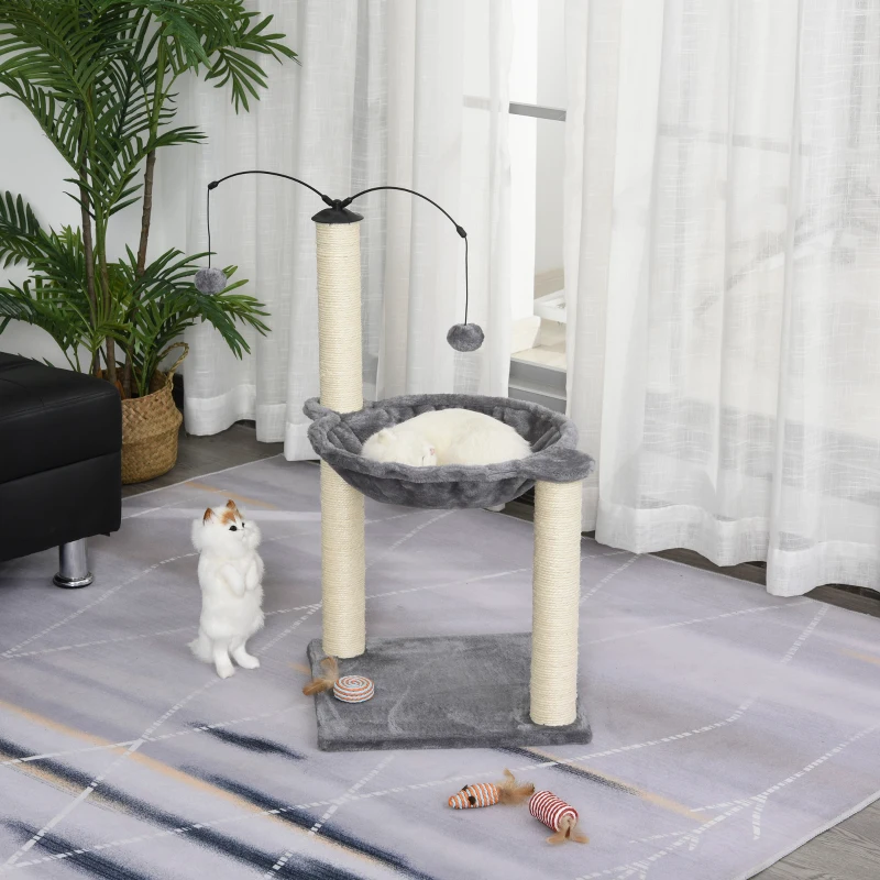 PawHut Kratzbaum mit Hängematte Katzenbaum Kletterbaum für Katzen mit Spin-Ball Grau 40x40x72 cm