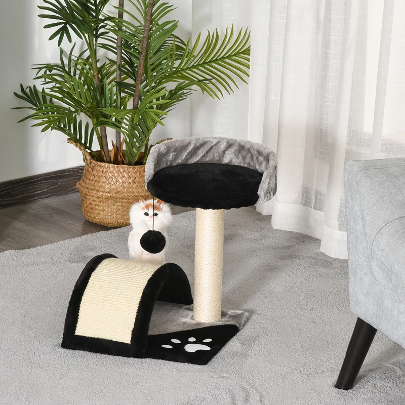 PawHut krabboom met speelballen, krabpaal voor katten, krabpaal met sisal, zwart + grijs, 36 x 36 x 44 cm 36 x 36 x 44 | Aosom.nl