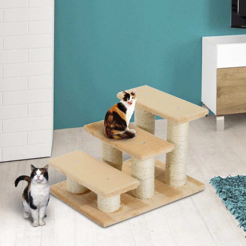 PawHut DRAPAK SCHODKI DLA KOTA PSA 3 STOPNIE beżowe