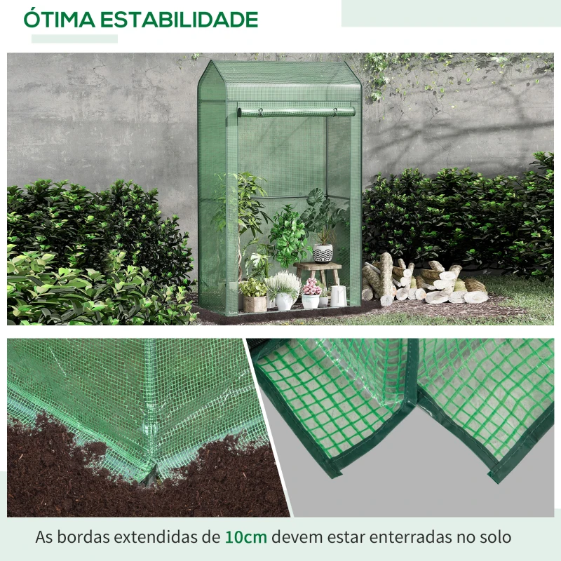 Outsunny Estufa de Jardim com Porta Enrolável Cobertura de PE e Estrutura de Metal para Cultivos de Plantas Verduras varanda Pátio Exterior 100x51x170cm Verde