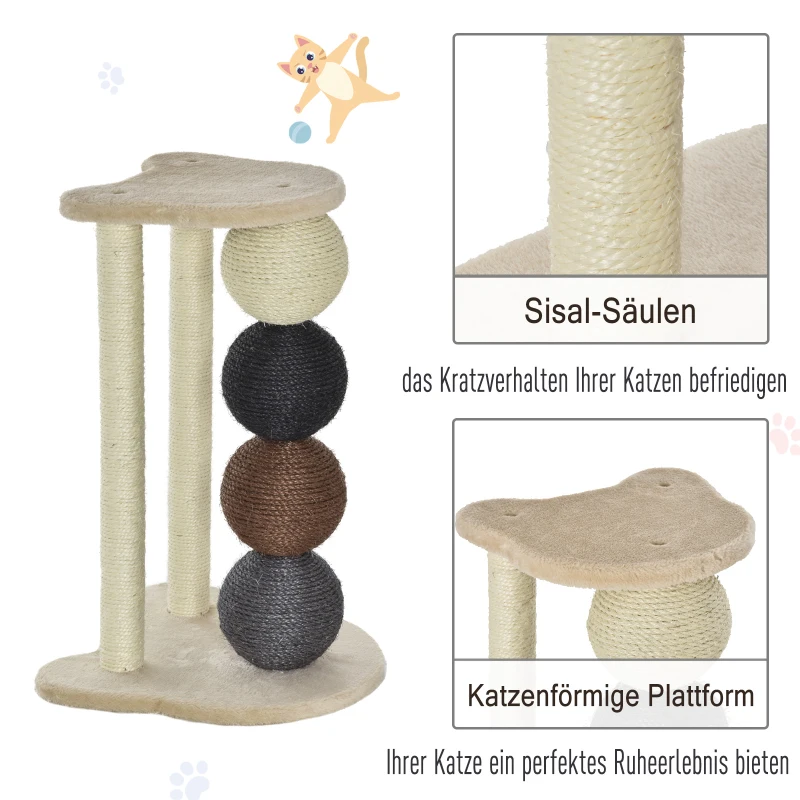 PawHut krabboom krabpaal met 2 sisalpalen & 4 sisalballen platform E1 spaanplaat