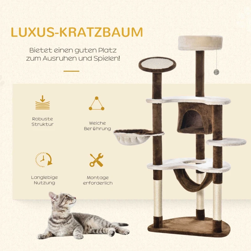 PawHut Krabpaal kattenboom krabpaal voor katten kat klimboom sisal pilaren