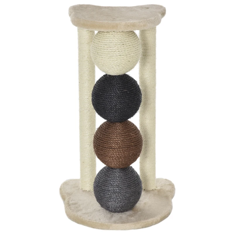 PawHut krabboom krabpaal met 2 sisalpalen & 4 sisalballen platform E1 spaanplaat