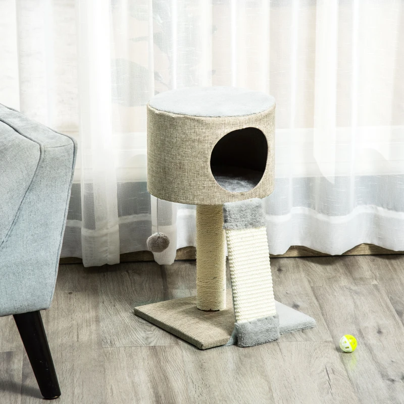 PawHut Kratzbaum Katzenbaum Kletterbaum für Katzen Katzenkiste mit Katzenball Grau 30x30x50 cm