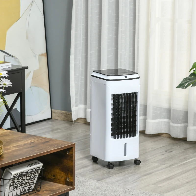 HOMCOM Raffrescatore Evaporativo 3 in1 con Ghiaccio e Umidificatore, 3 Velocità 3 Modalità, Telecomando e Timer, Bianco