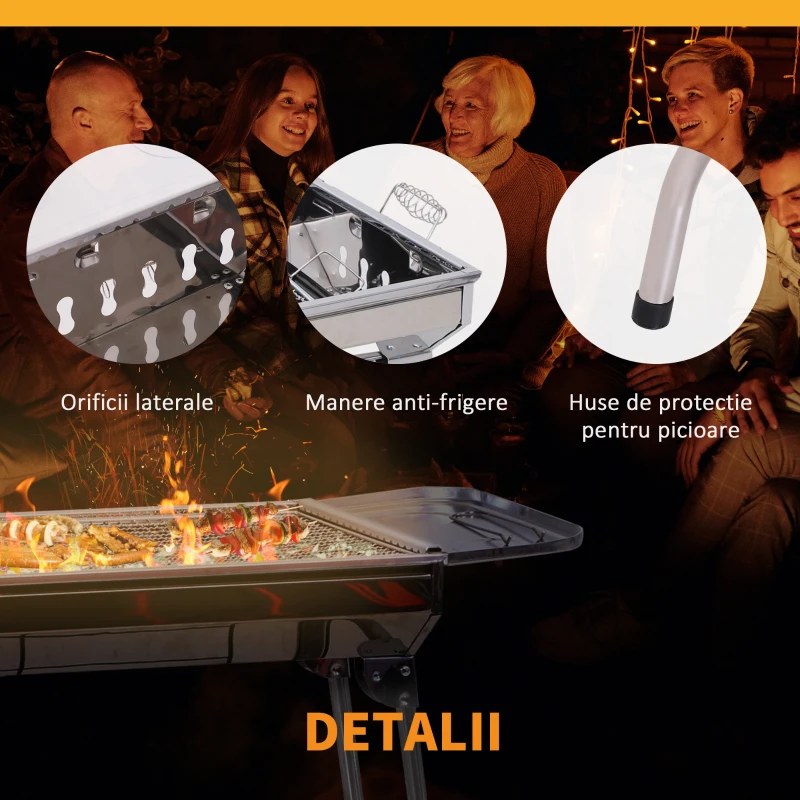 Outsunny Barbecue pe Carbune Pliabil Portabil in Otel 104x33x70cm