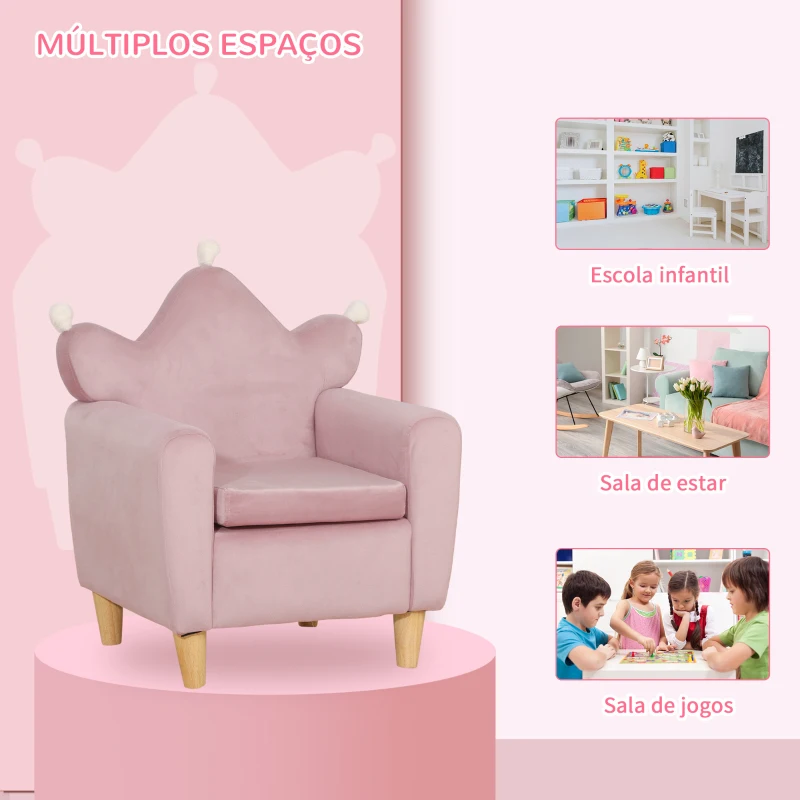 HOMCOM Poltrona Infantil Mini Sofá para Crianças Acima de 3 Anos com Assento Acolchoado Apoio para os Braços 45kg 50x42x58cm Rosa
