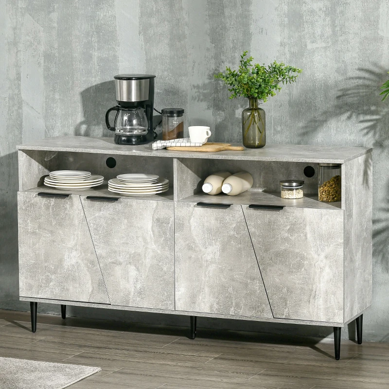 HOMCOM Credenza Moderna con Armadietti a 2 Ante e Mensole Regolabili 147x40x83cm, Effetto Marmo Grigio