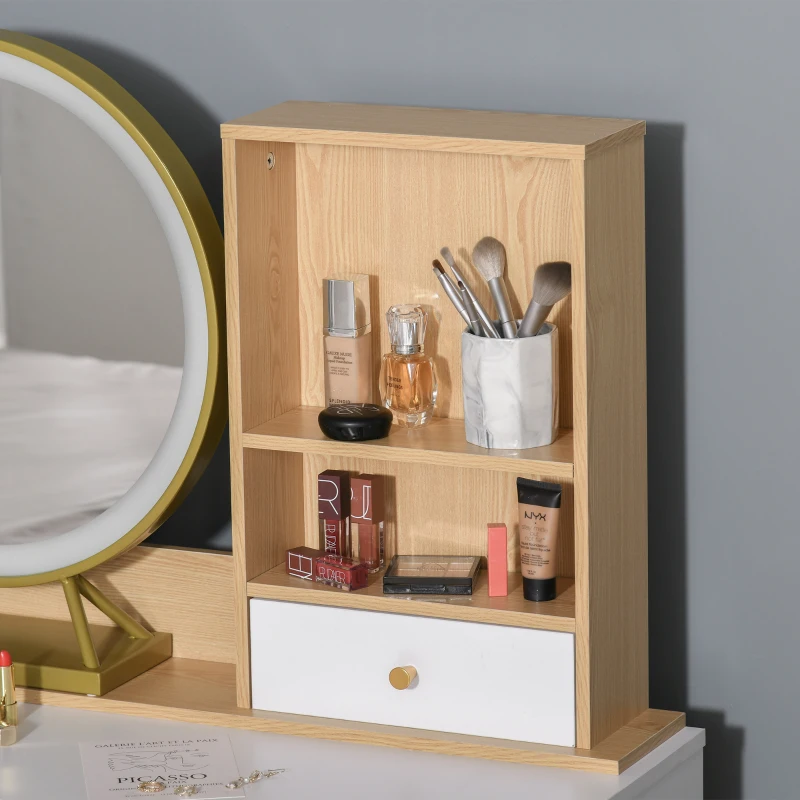 HOMCOM Coiffeuse avec Tabouret Miroir LED intégré - avec rangement 3 tiroirs, 2 niches pieds en métal doré