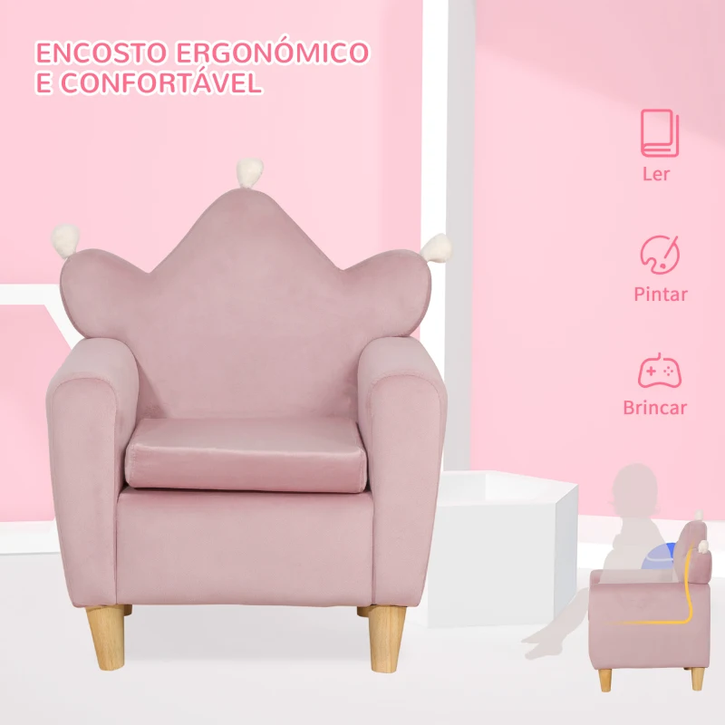 HOMCOM Poltrona Infantil Mini Sofá para Crianças Acima de 3 Anos com Assento Acolchoado Apoio para os Braços 45kg 50x42x58cm Rosa